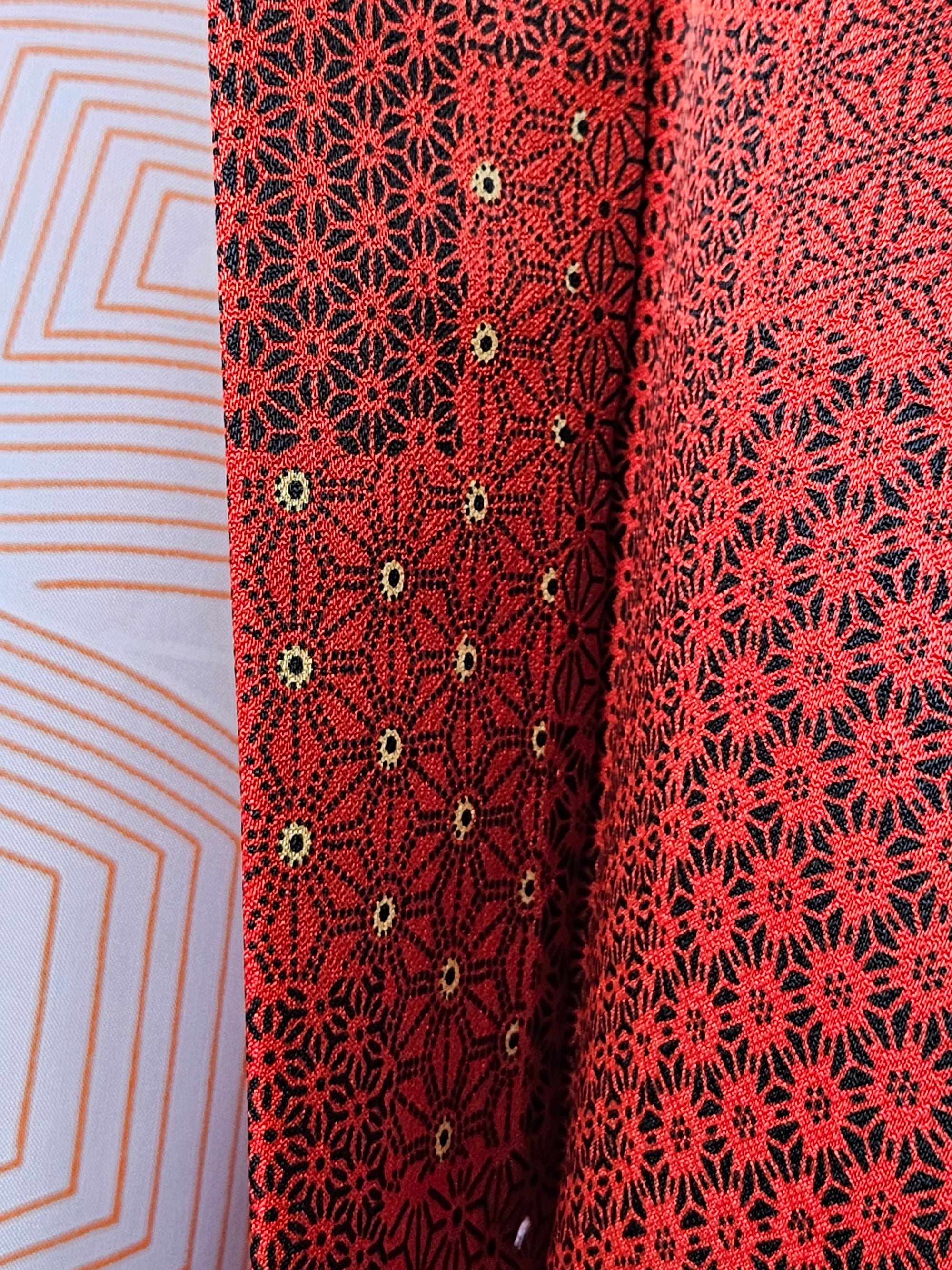 Crimson Gold Geometry - Silk Haori Jacket