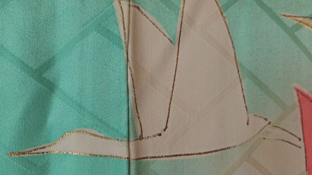 Turquoise Silk crane Kimono - for Annette