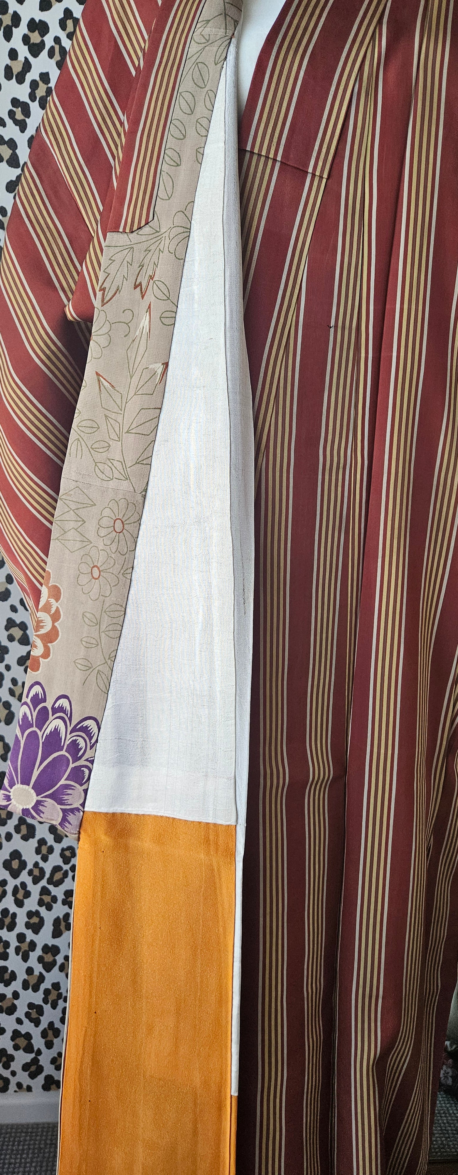 Plum and gold striped - silk Kimono