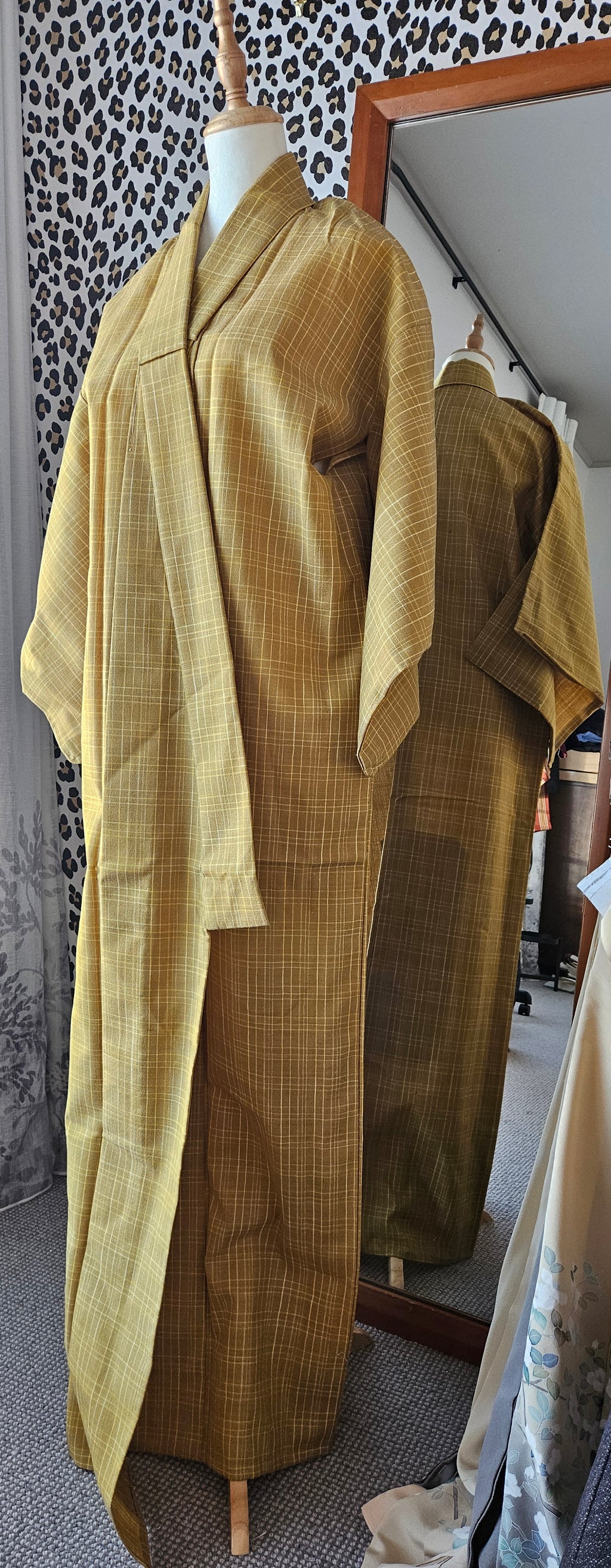 Mustard checker -Wool Kimono