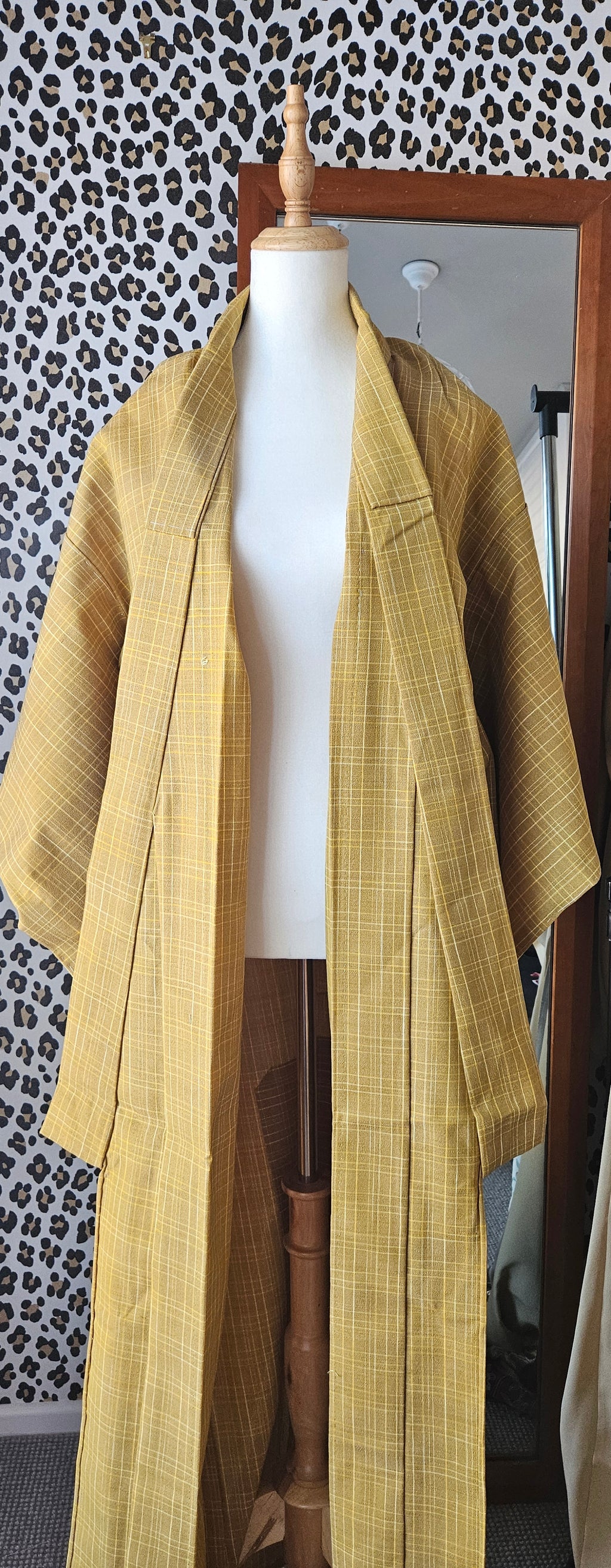 Mustard checker -Wool Kimono