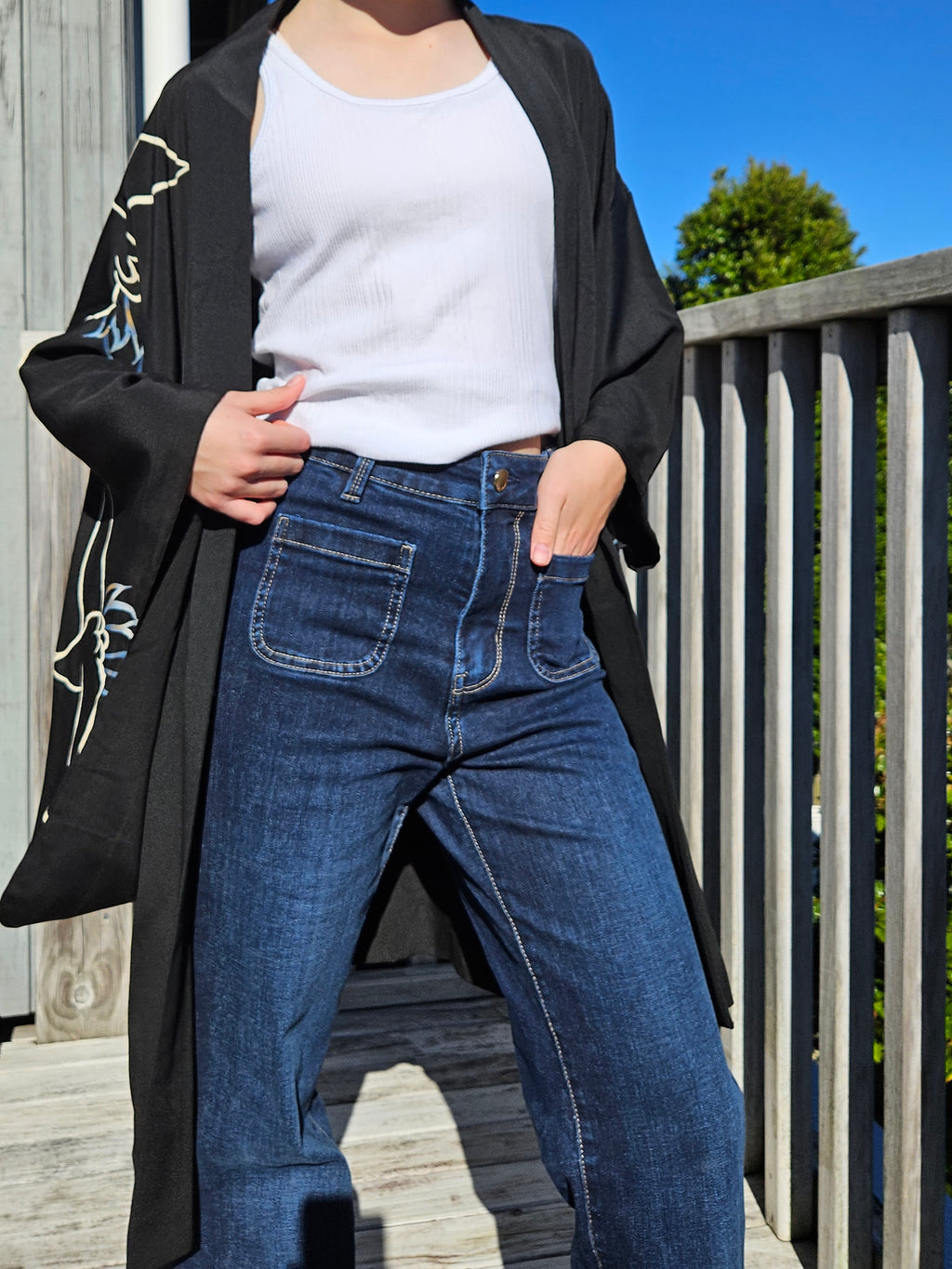 Black Silk with Dyed Cranes & Painted Lining - Haori Jacket